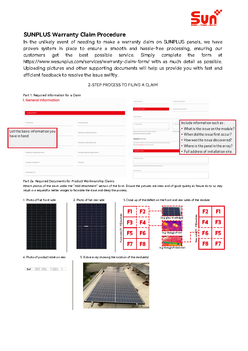 Sunplus Warranty Claim Procedure